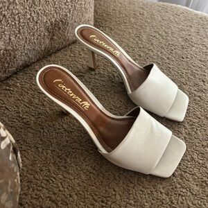 White mule sandal heels